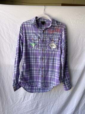 Disney Our Universe Pocahontas Purple Plaid Flannel Button-Up Shirt